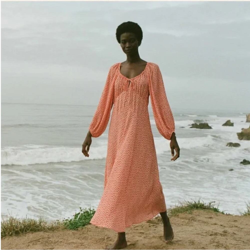 B51 DOEN Ortensia Midi Dress XS Floral Smocked Long Sleeve Garden Party Wedding